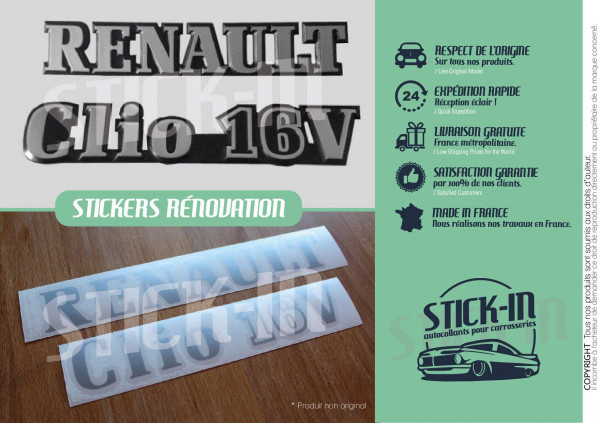 Autocollants Stickers Renault Clio 16V Monogrammes Arrières Renovation