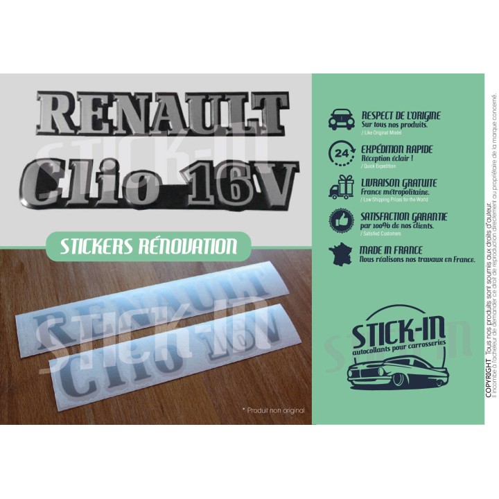 Autocollants Stickers Renault Clio 16V Monogrammes Arrières Renovation
