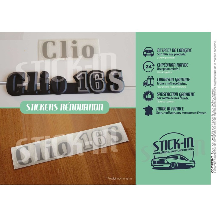 Rinnovo di adesivi, decalcomanie, monogrammi, loghi posteriori e stemmi per Renault Clio 16S