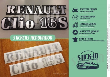Renovierungsaufkleber, Aufkleber, Renault Clio 16S, hintere Monogramme, Logos, Abzeichen