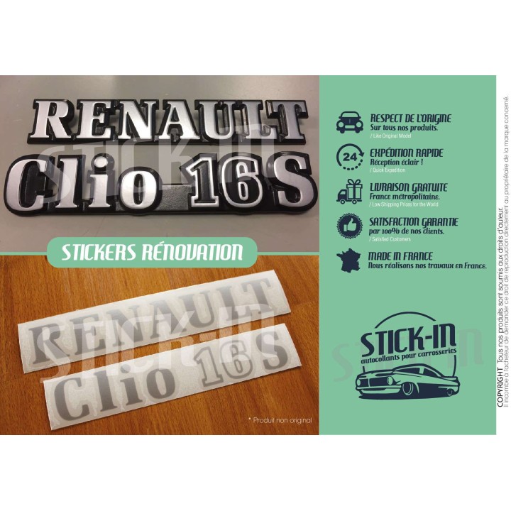 Renovation Autocollants Stickers Monogrammes Arrières Renault Clio 16S Logos Badges