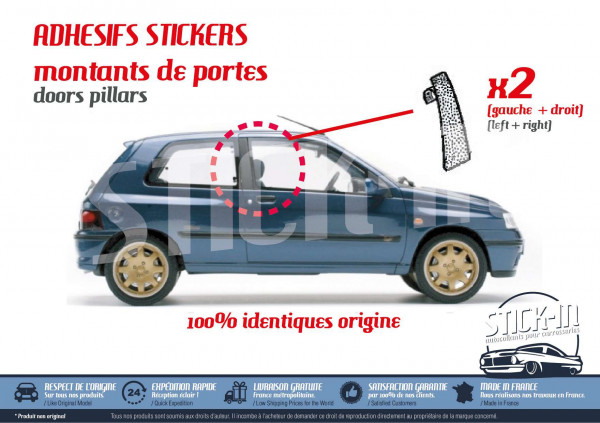 Autocollants texturés montants portes Renault Clio Williams 16S Baccara RSI S