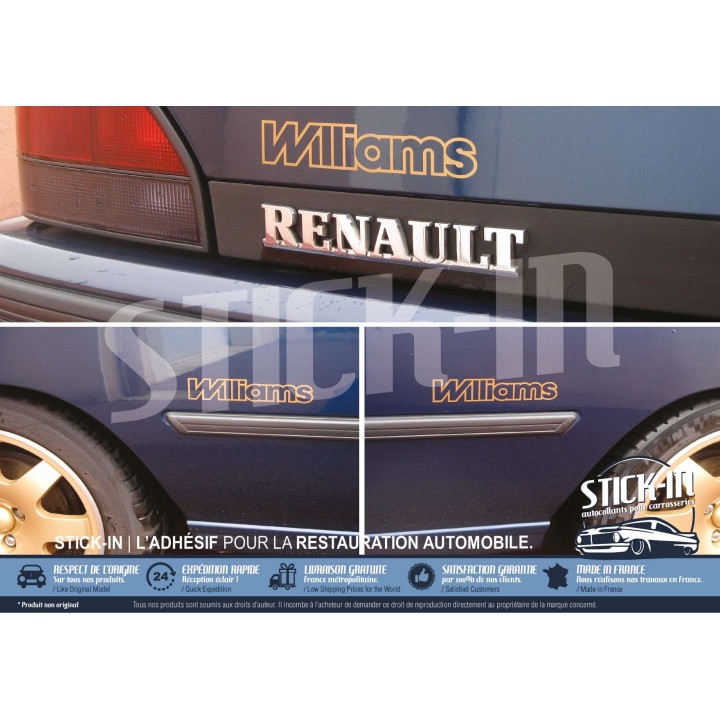 3 pegatinas doradas con el monograma de Renault Clio Williams fase 1