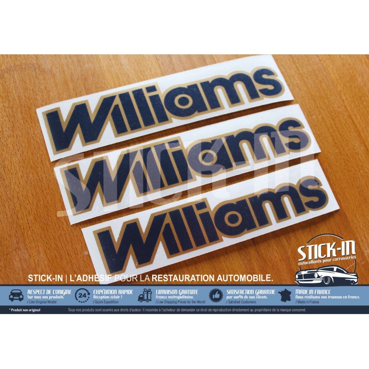 3 autocollants monogrammes Renault Clio Williams phase 2 bleu et or