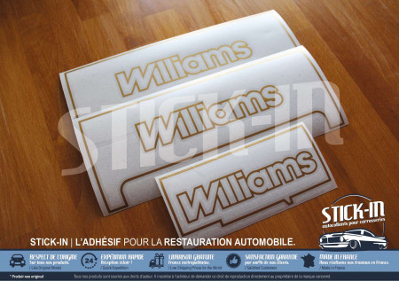Set de 3 autocollants monogrammes "Williams" or + gabarits de pose - Renault Clio Williams Phase 1