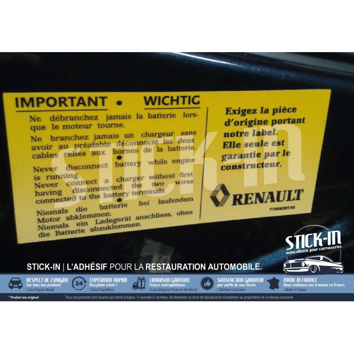 Adesivi Renault - Richiedi ricambio originale per Clio Williams 16S - Batteria motore