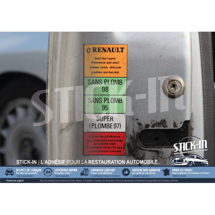Autocollant Sticker Renault Clio 16S 16V Carburants Sans Plomb 95 98 Porte