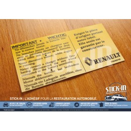 Autocollant Stickers Renault Exigez Pièce Origine Clio Williams 16S Batterie moteur