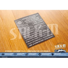 Autocollant Stickers Pressions de Gonflage Pneus Froids Clio Williams 16S Porte