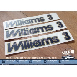 Renault Clio "Williams 3" (version anglaise) 3 autocollants monogrammes bleu et or