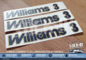 Satz mit 3 goldenen und blauen "Williams 3" Monogramm Aufkleber (englische Version) - Renault Clio Williams 3