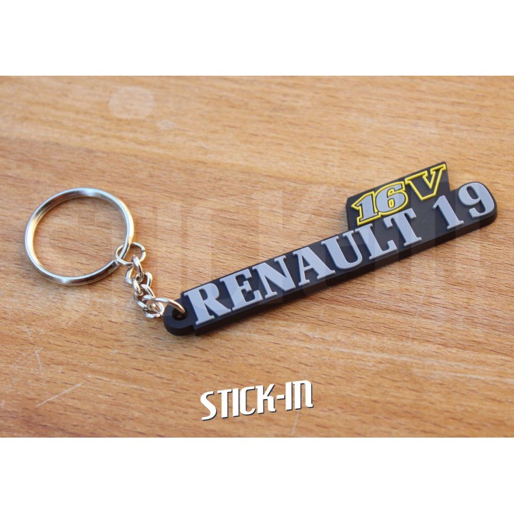 Llavero Renault 19 16V de PVC blando con monograma y logotipo R19.