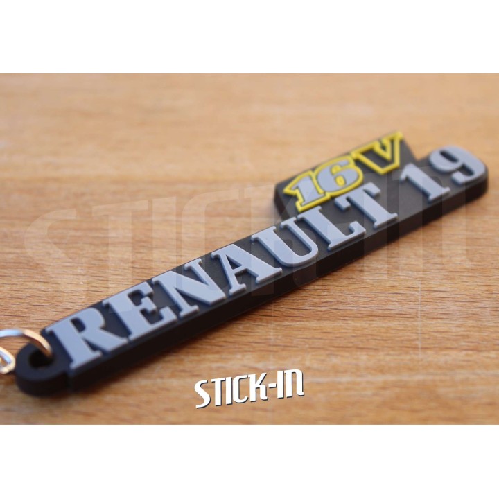 Llavero Renault 19 16V de PVC blando con monograma y logotipo R19.