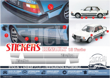 Renault 18 Turbo R18 Phase 1 Autocollants Stickers Stripping Tour de Caisse 100% IDENTIQUE ORIGINE 1981 1982