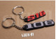 2er-Pack Peugeot 106 + S16 Schlüsselanhänger aus weichem PVC mit Monogrammen und Logos