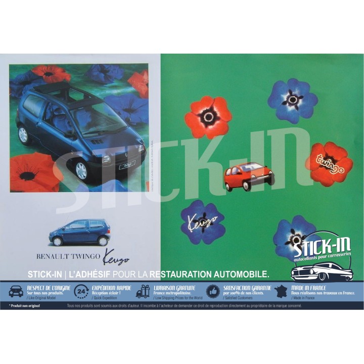Renault Twingo 1 Kenzo (1995) 3 Autocollant Stickers Coffre Ailes Avant Répétiteur Logo