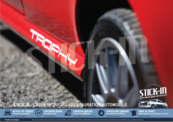 2 Autocollants Stickers "TROPHY" Bas de Caisse | Renault Clio 2 RS Trophy