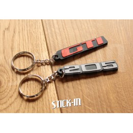 Pack of 2 Keyrings - Peugeot 205 + GTI - Soft PVC with monograms and logos