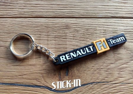 Schlüsselanhänger – Renault F1 Team – Schwarz – Megane RS R25 R26 Emblem, Monogramm-Logo, weiches PVC