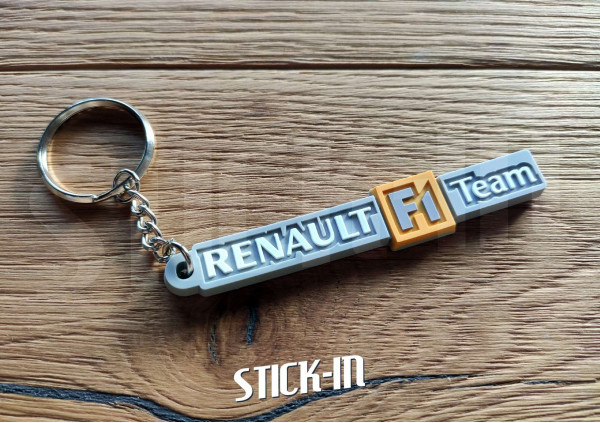 Schlüsselanhänger – Renault F1 Team – Grau – Megane RS R25 R26 Emblem, Monogramm-Logo, weiches PVC