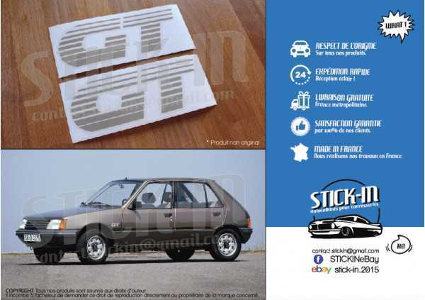 PEUGEOT 205 GT 2 Autocollants Stickers Monogrammes Ailes Avants GRIS ARGENT