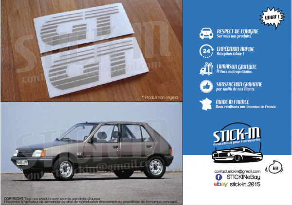 PEUGEOT 205 GT 2 Aufkleber Monogramme Kotflügel vorne SILBERGRAU