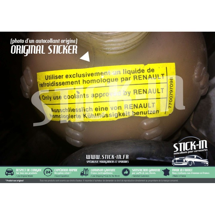 Autocollant Stickers Renault Liquide Refroidissement R5 GT Turbo 5 Alpine R19 21