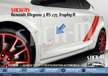 2 Stickers Autocollants Damiers Portes (côtés gauche + droit) Rouge ou Gris Argent (au choix) - Renault Megane 3 RS TROPHY-R 275