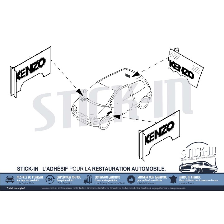 Adesivo "Kenzo". Logo per il bagagliaio o i parafanghi anteriori sopra gli indicatori di direzione laterali - Renault Twingo 1 (