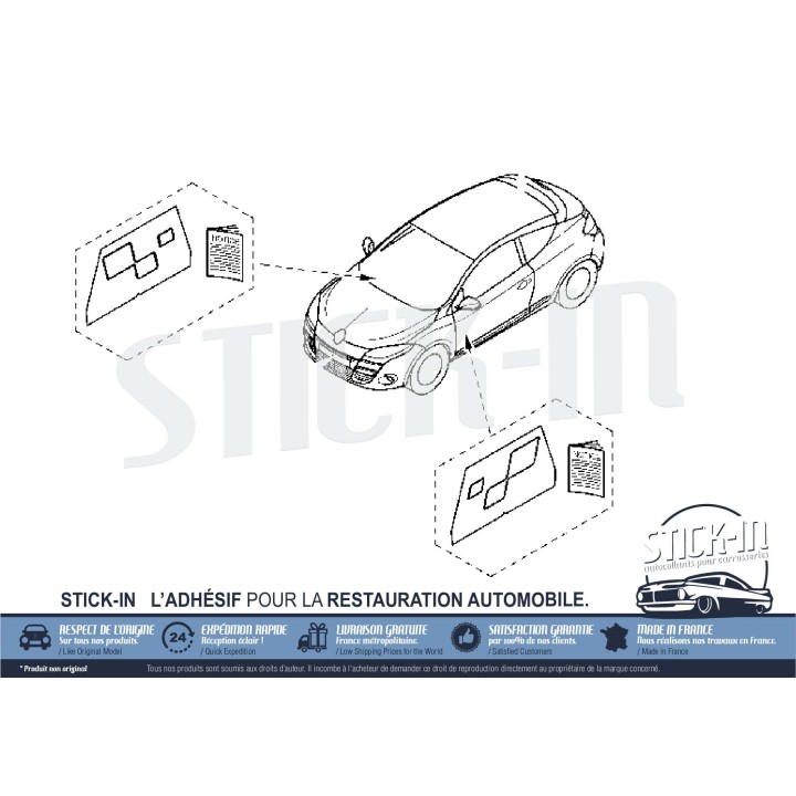 2 pegatinas a cuadros para puertas (lado izquierdo + lado derecho) rojas - Renault Megane 3 RS TROPHY-R 275
