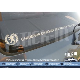 Pegatina en la luneta trasera "Campeón del mundo de rally 1985 y 1986" - Peugeot 205