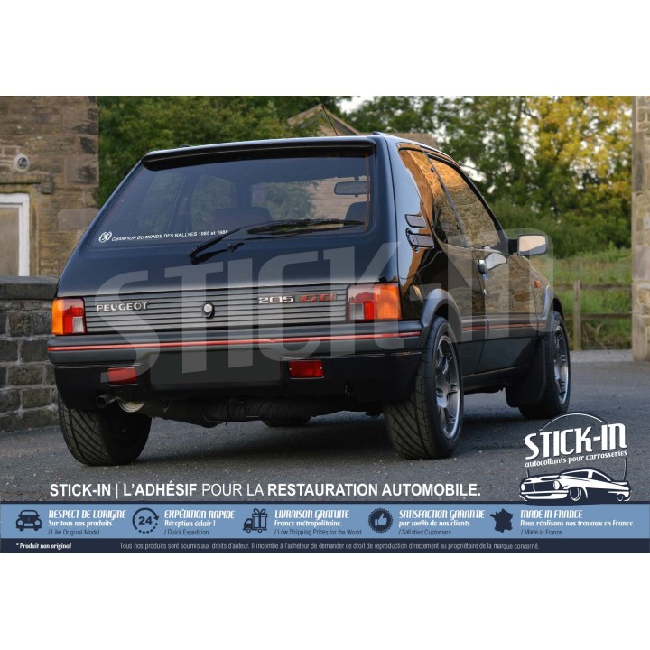 Adesivo per lunotto posteriore "Campione del mondo di rally 1985 e 1986" - Peugeot 205