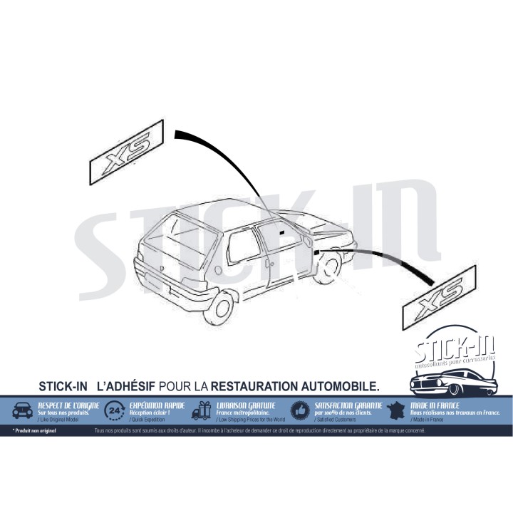 2 „XS“-Aufkleber, Monogramm-Aufkleber für die vorderen Kotflügel – PEUGEOT 106 XS