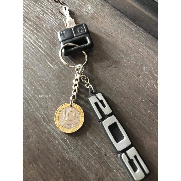 Porte Clés - Peugeot 205 GTI CTI CJ GT XS XT Rallye Roland Garros - Logo Badge Monogramme PVC Souple