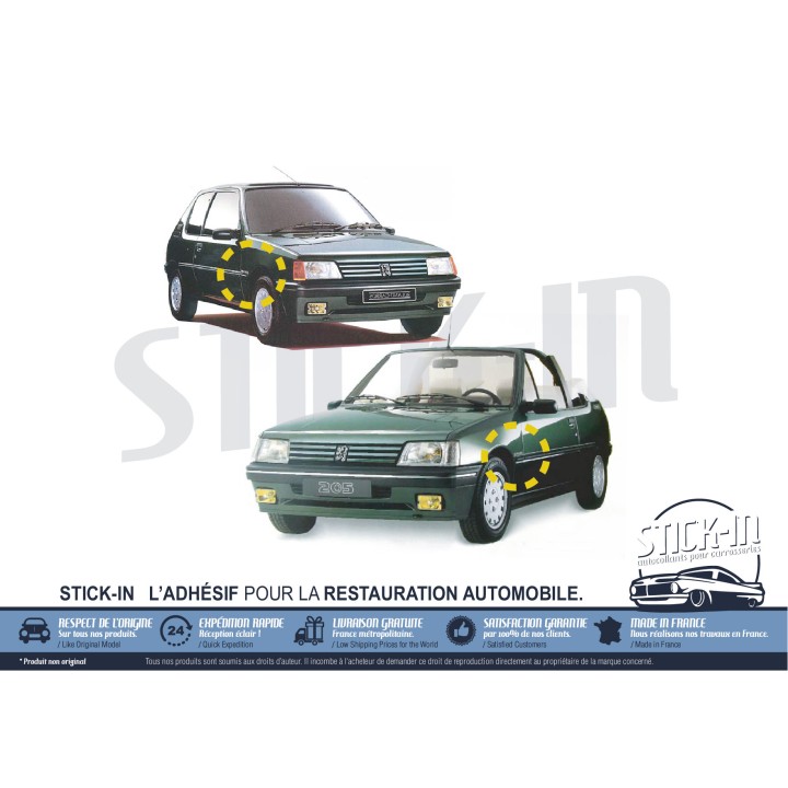 2 "Roland Garros Paris" stickers, 2 lines, front wings, left + right - Peugeot 205 Roland Garros (including convertible)