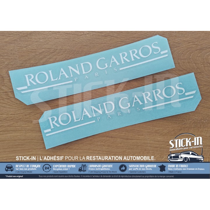 2 "Roland Garros Paris" stickers, 2 lines, front wings, left + right - Peugeot 205 Roland Garros (including convertible)