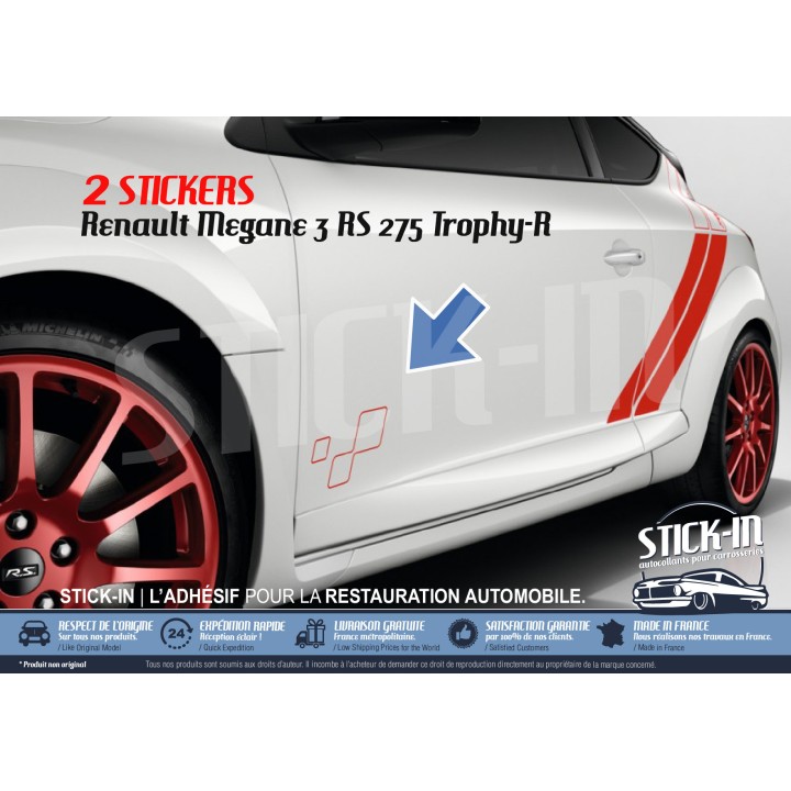 2 karierte Türaufkleber (links + rechts) Rot - Renault Megane 3 RS TROPHY-R 275