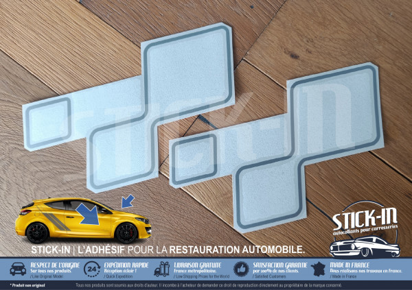 2 karierte Türaufkleber (links + rechts) Silbergrau - Renault Megane 3 RS TROPHY-R 275