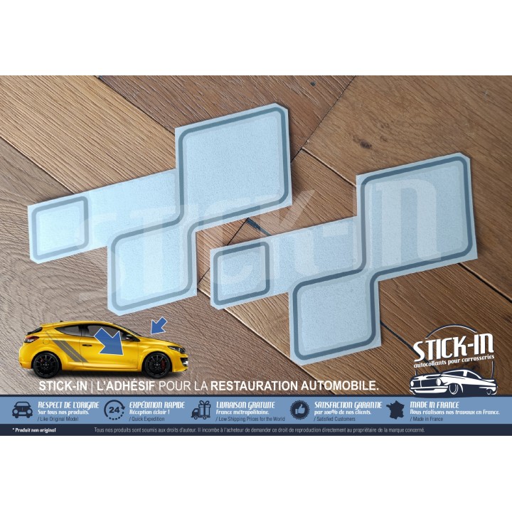 2 adesivi a scacchi per portiere (lato sinistro + destro) grigio argento - Renault Megane 3 RS TROPHY-R 275