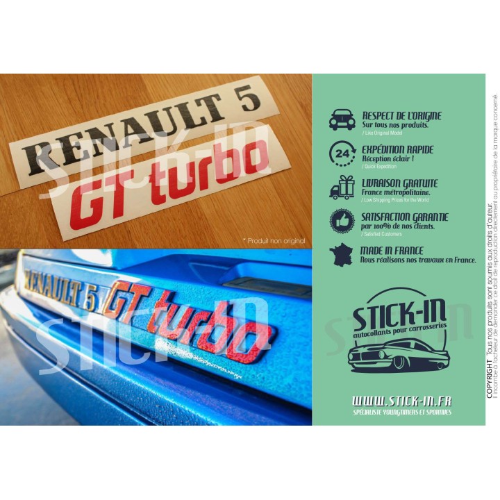 Renovation Logos Badges Monogrammes Arrières Renault 5 GT Turbo R5 GTT Noir & Rouge - Autocollants Stickers
