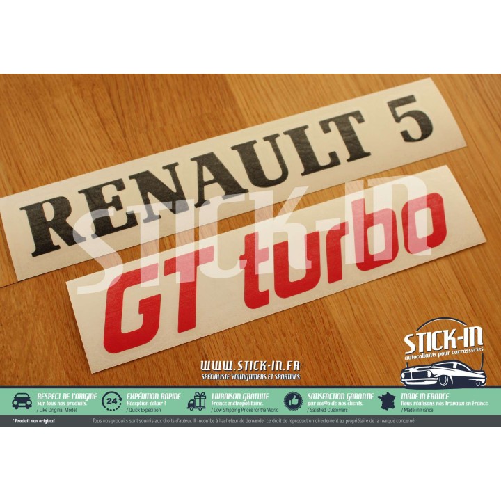 Renovation Logos Badges Monogrammes Arrières Renault 5 GT Turbo R5 GTT Noir & Rouge - Autocollants Stickers