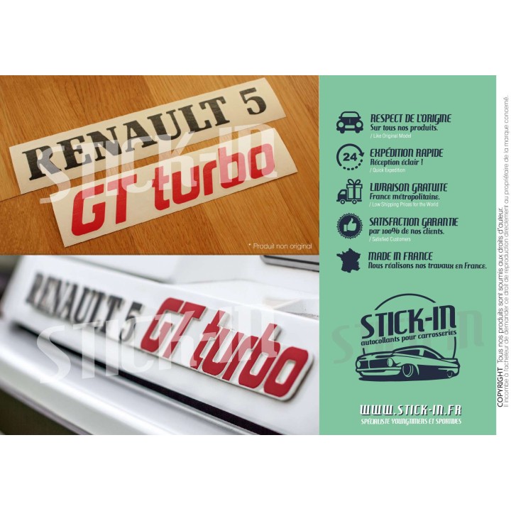 Renault 5 GT Turbo R5 GTT Rear Logos, Badges, and Monograms Renovation Kit - Black & Red Stickers