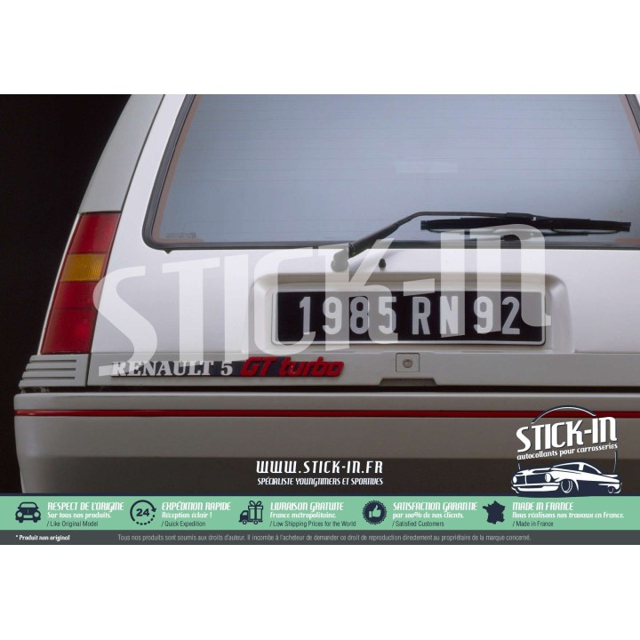 Rinnovo di loghi, stemmi e monogrammi per la parte posteriore della Renault 5 GT Turbo R5 GTT in argento e rosso - Adesivi