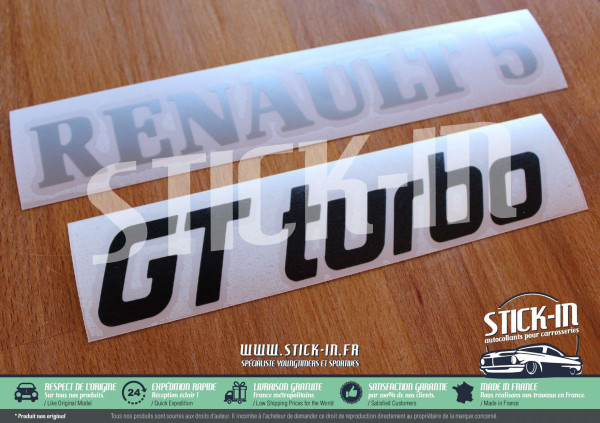 Renovation Logos Badges Monogrammes Arrières Renault 5 GT Turbo R5 GTT Gris Argent & Noir - Autocollants Stickers