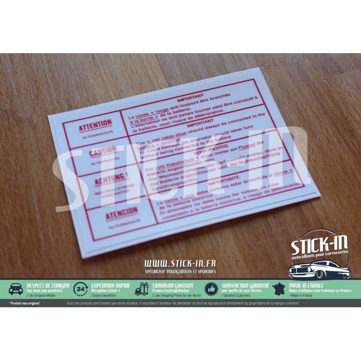 Peugeot 104 204 205 304 305 309 504 604 Alternator Battery Sticker