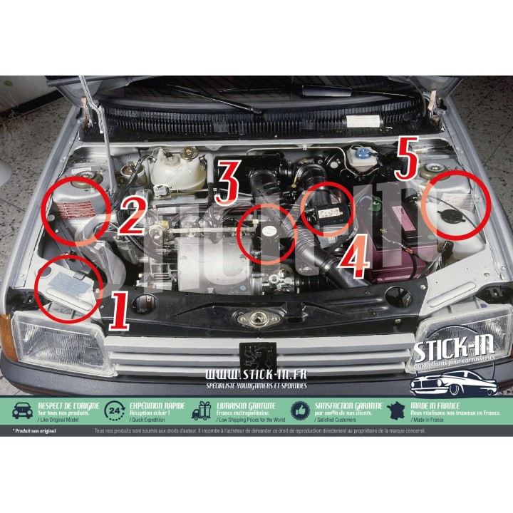 Pegatina del sistema de refrigeración Peugeot para GTI 205 309 305 504 104