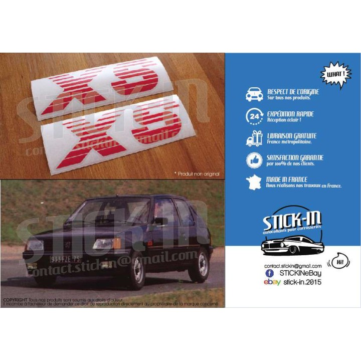 Pegatinas para Peugeot 205 XS (2 unidades), monogramas, guardabarros delanteros y carrocería.