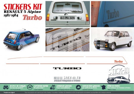 Kit Complet Autocollants Renault 5 Alpine Turbo stickers 1982 1983 1984 stripping carrosserie