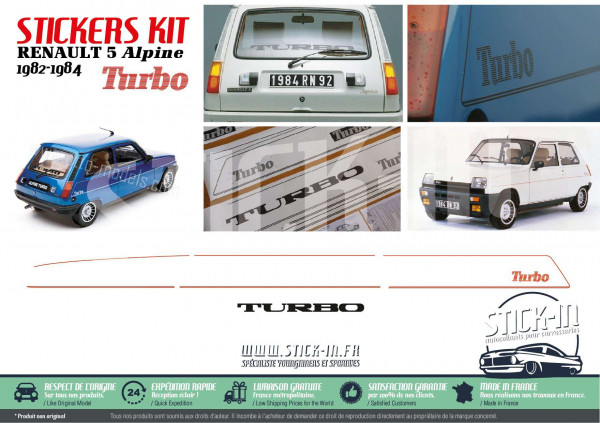 autocollants stickers Renault 5 Alpine Turbo 1982 1983 1984 stripping carrosserie