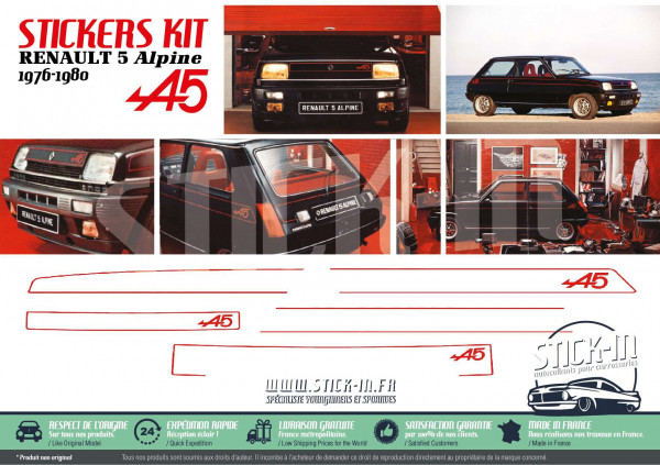 autocollants stickers Renault 5 Alpine 1976 1977 1978 1979 1980